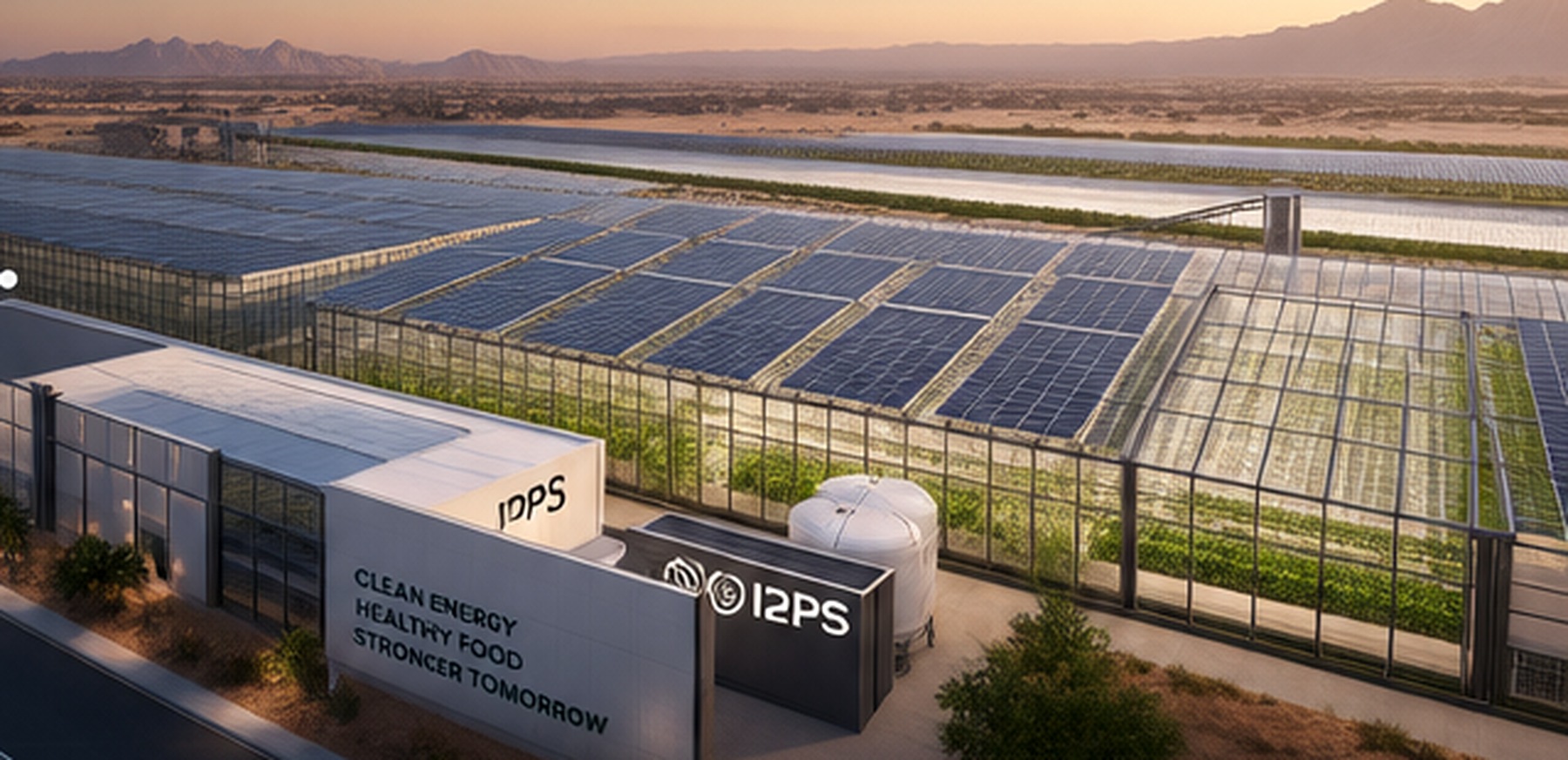 Solar-powered greenhouse complex in an arid environment